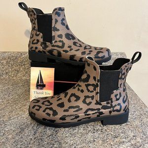 Hunter Chelsea Boots Leopard Print Rubber / Rain Waterproof Bootie Womens Size 6